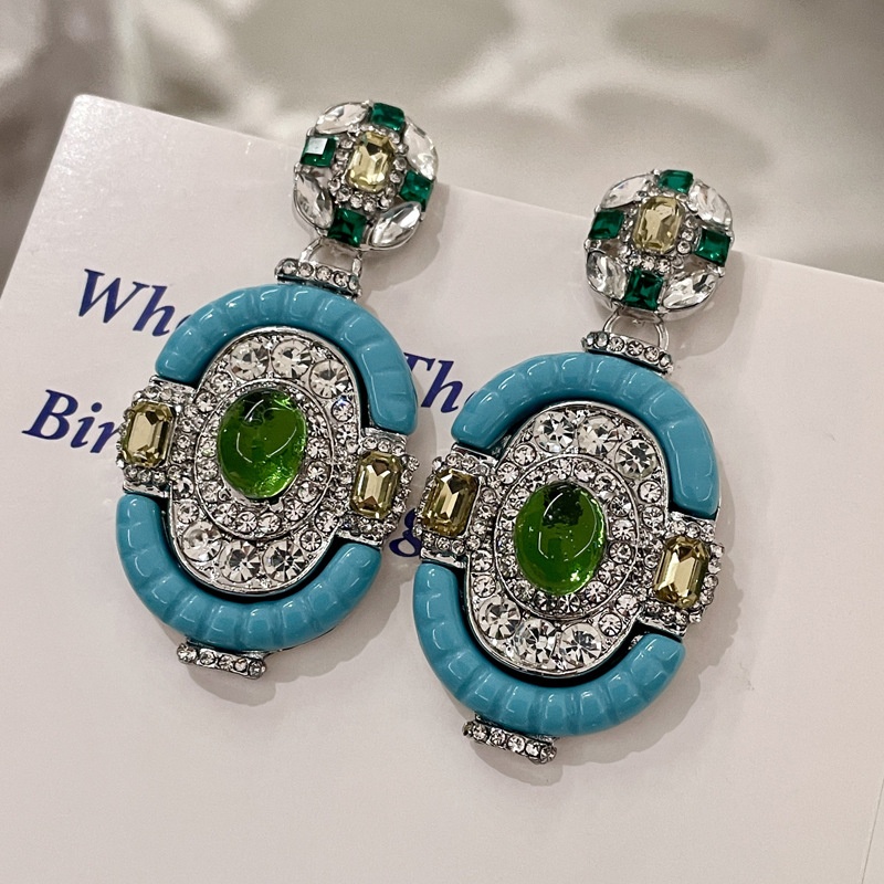 Vintage Fashion Eras - Vintage Türkis-Smaragd Silber Tropfen-Ohrringe Viktorianische Ära