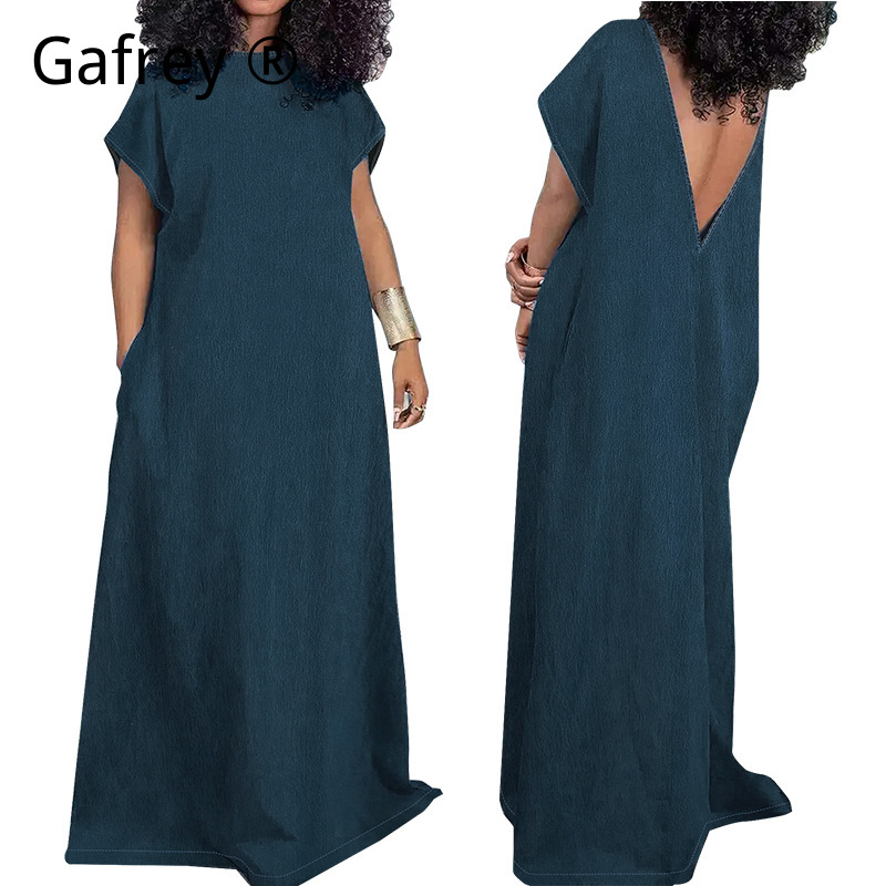 Vintage Fashion Plus Size - XXXXL Übergröße Damen Denim Maxikleid Ärmellos