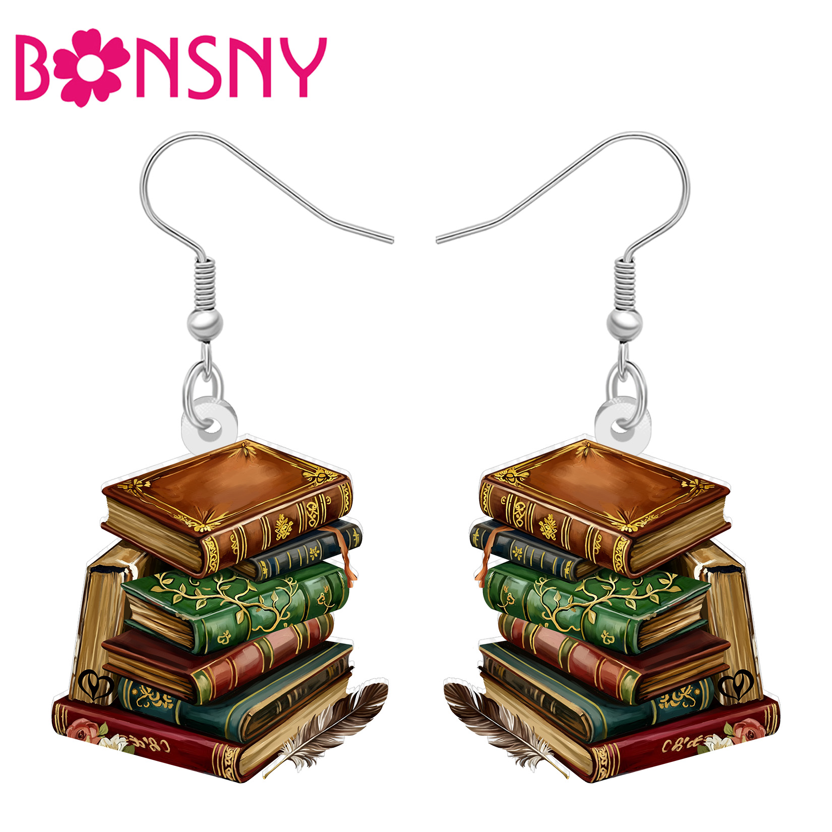 Vintage Fashion Books - BONSNY Acryl-Ohrringe im klassischen Buchstapel-Design, Vintage-Buchschmuck,