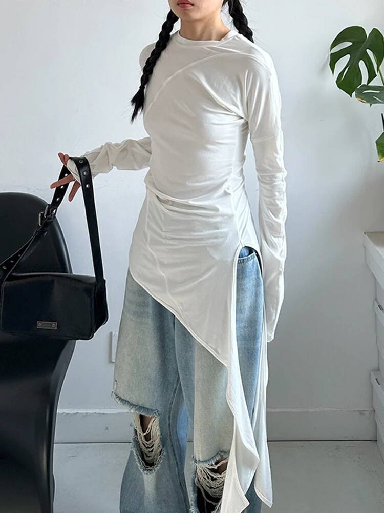 Vintage Fashion Build - Hem Damen Weißes Unregelmäßiges Elegantes Langes
