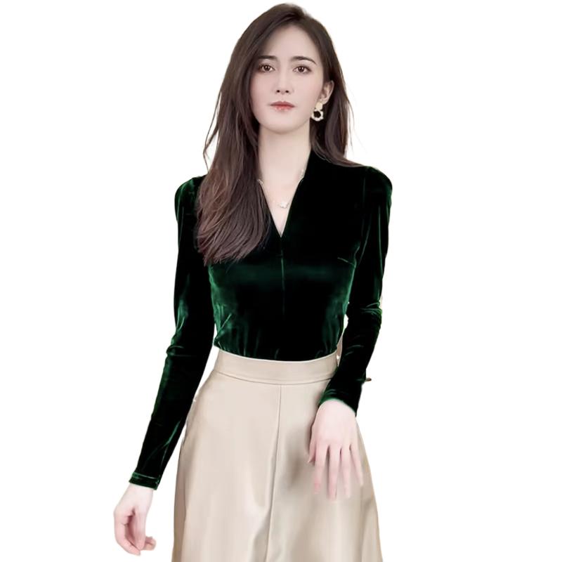 Vintage Fashion Plus Size - Mode elegante V-ausschnitt langarm Velour shirts